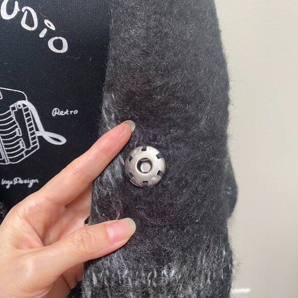 Women’s Knit Poncho Cardigan – Black & Grey Shawl Wrap with Fringe Trim - Picture 3 of 6